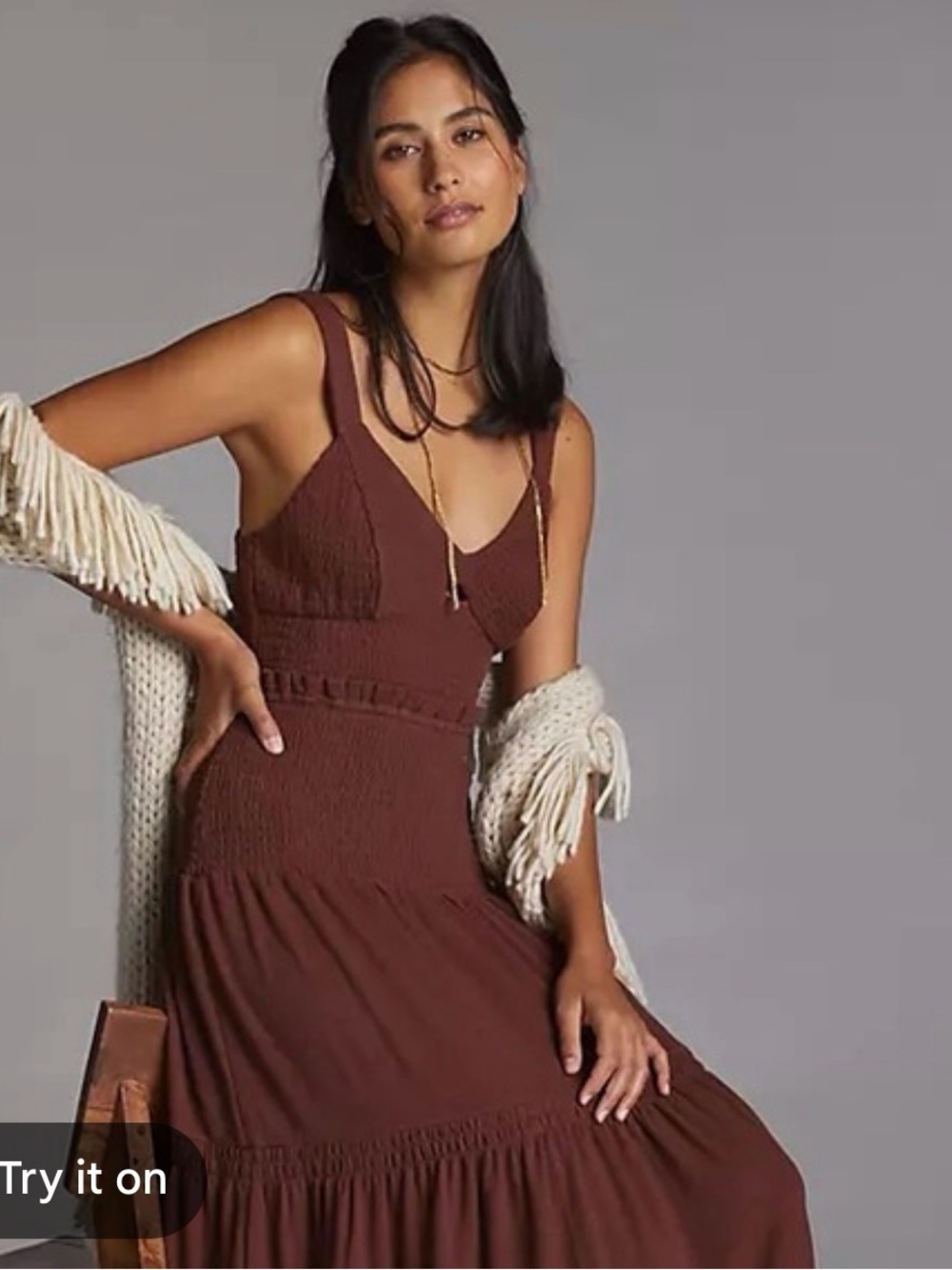 Anthropologie Brown Knit Maxi Dress - Picture 2 of 6